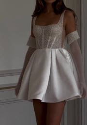 Mini Wedding Dress Backless A- line Dress