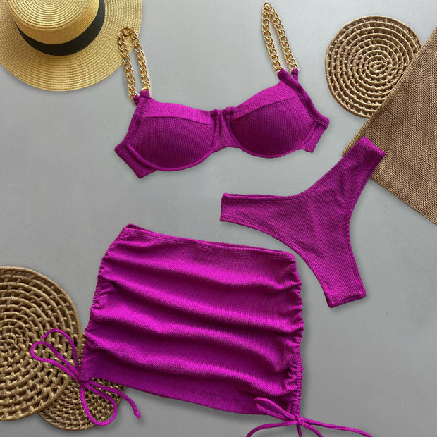 Fashion chain sexy bikini three-piece set