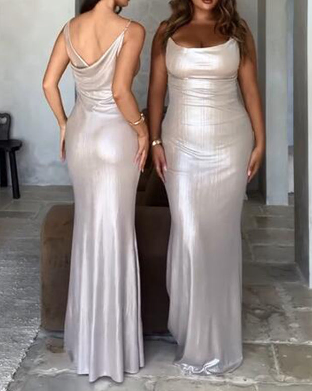 Silvery Sequin Sexy Halter Slim-Fit Dress