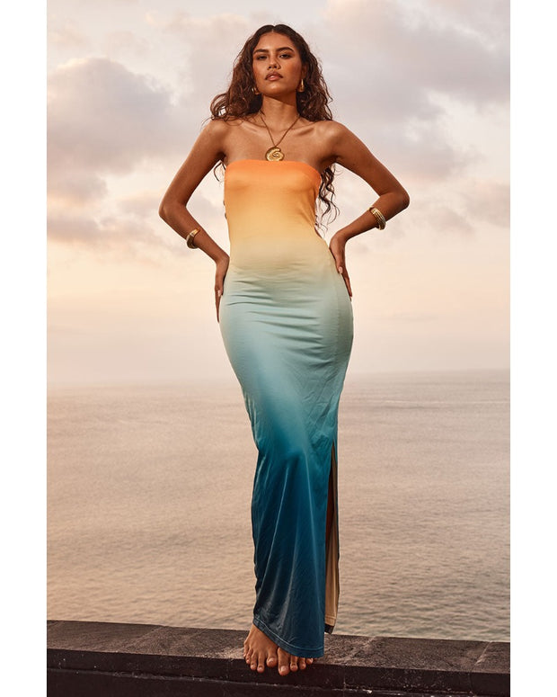 2024ss sexy strapless color-matching beach dress