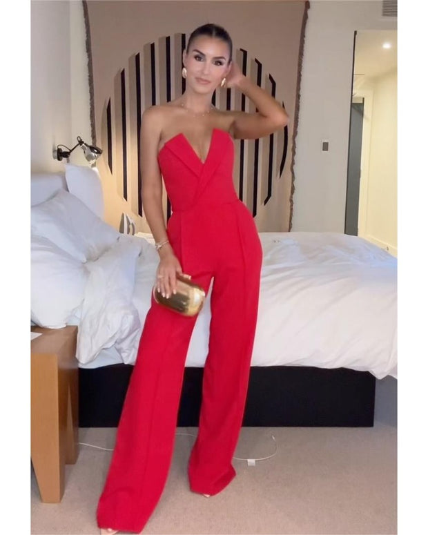 2024ss sexy strapless deep jumpsuit