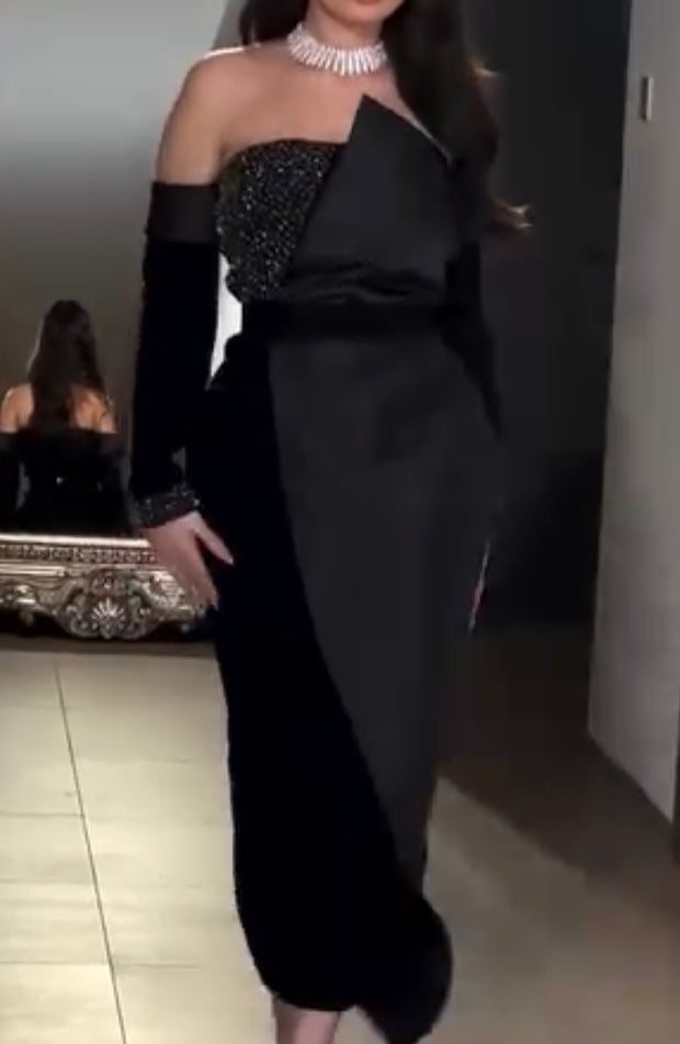 Solid Color Fashion Sequined Long Sleeve Patchwork Long Dress