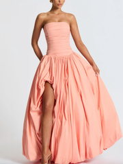 Sexy Tube Top Cinched Waist Slimming Fold Split Dress