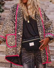 Women's bright leopard print quilted coat