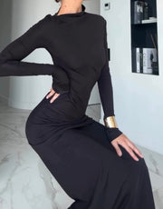 Solid Color Long Sleeve Waist-Tight Sheath Dress