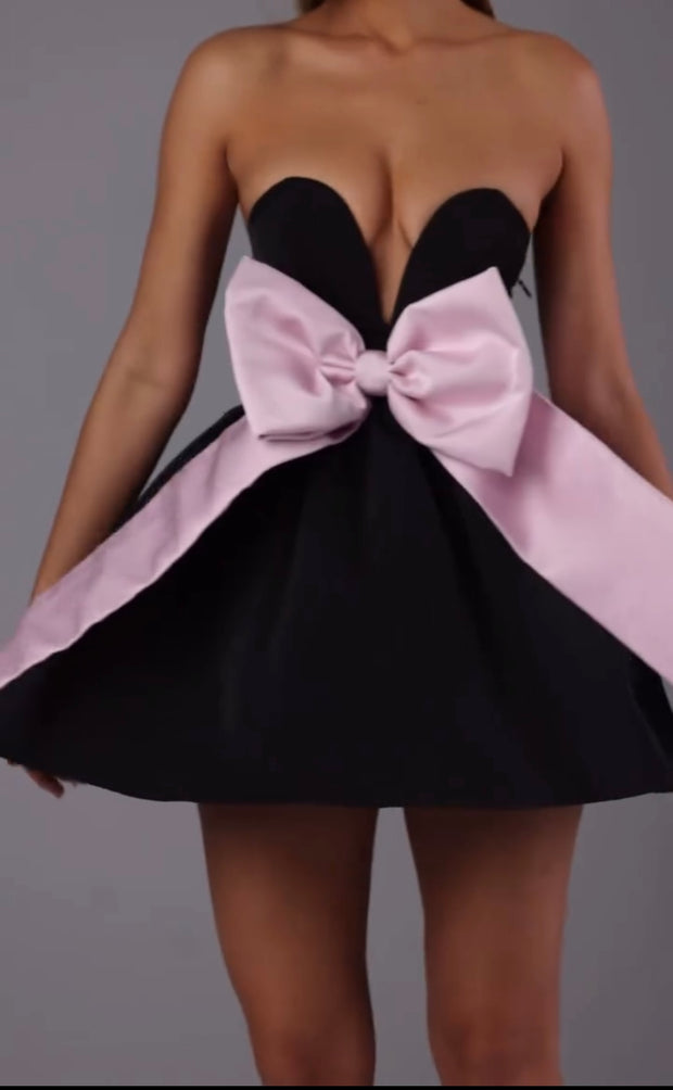 Tube Top Contrast Color Bow Dress