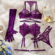 Purple Women's Underwear Halter Lace Push Up Bra Set