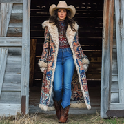 Western Retro Style Women's Aztec Print Coat Plush Autumn And Winter Warm Coat