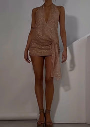 V-neck Halter Irregular Backless Dress