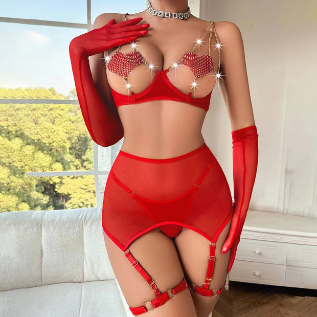 Love Metal Chain Stitching Underwear Suit