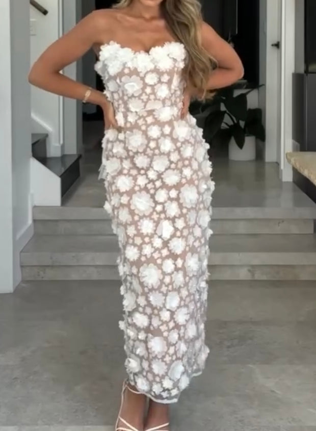 Embroidered Flower Tube Top Dress