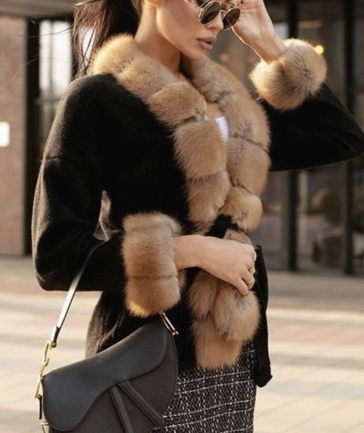 2024 Temperament Length Fur Collar Coat Fur Sleeve