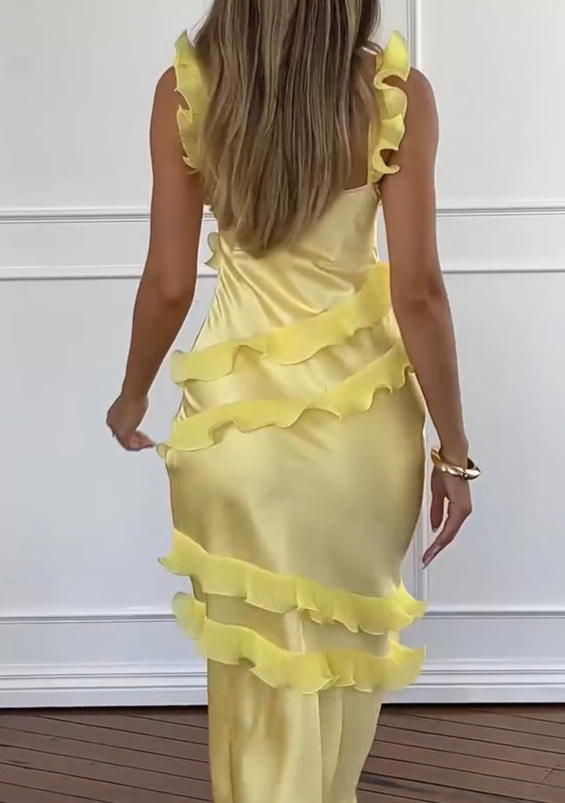Sexy Slim Fit Slimming Pure Color Ruffles Sling Dress