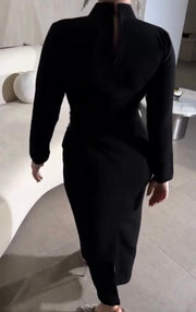 Elegant Heavy Industry Beads Diamond Long Sleeve Long Dress