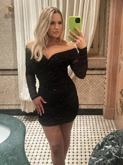 Sexy Strapless Long Sleeve Slim-Fit Shiny Hot Girl Dress