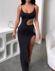 2023 Europe and the United States spring and summer new sexy babes pure want hollow waist sleeveless long high split dress