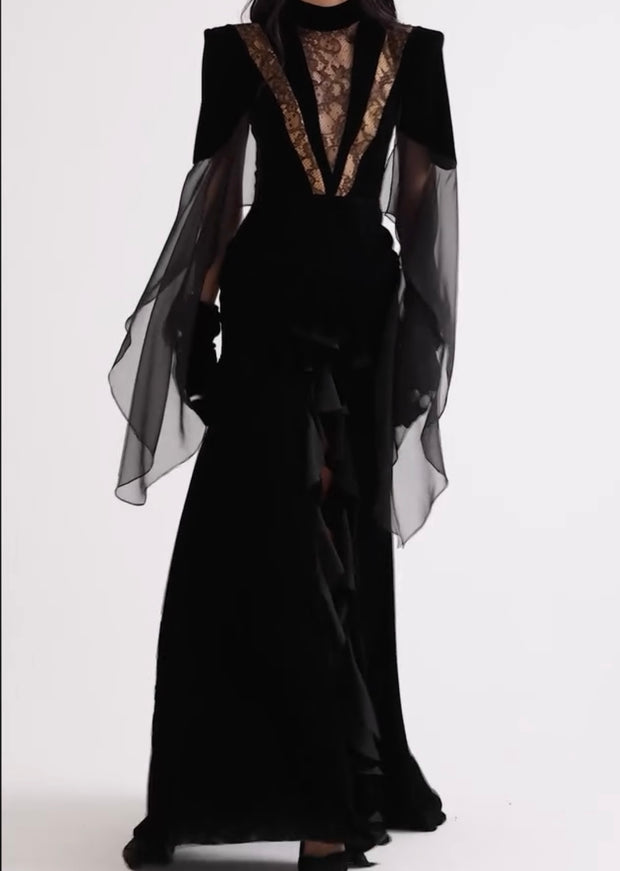 Lace Deep V Patchwork Waist-Slimming Sheath Dress