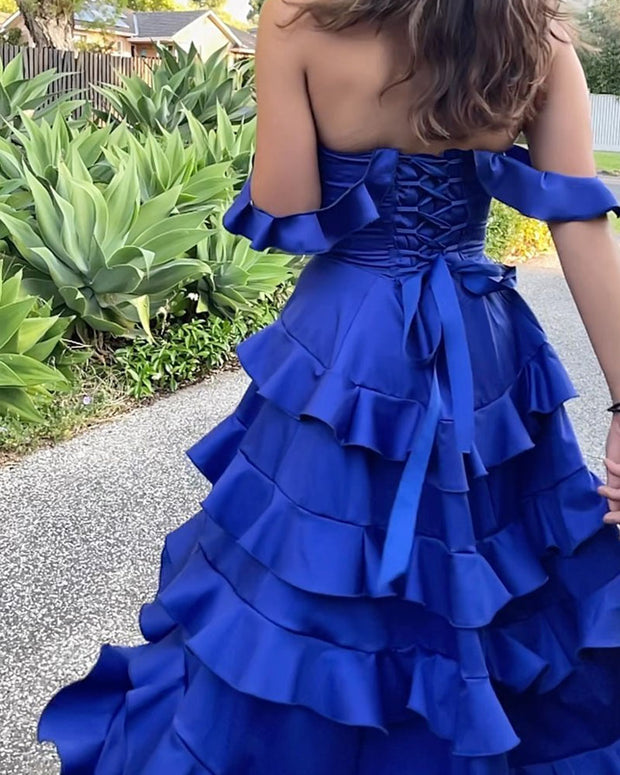 Fashion Solid Color One Shoulder Ruffle Dress