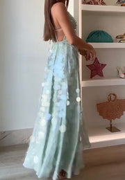 Sexy V-neck Brace Large Sequins Backless Dress