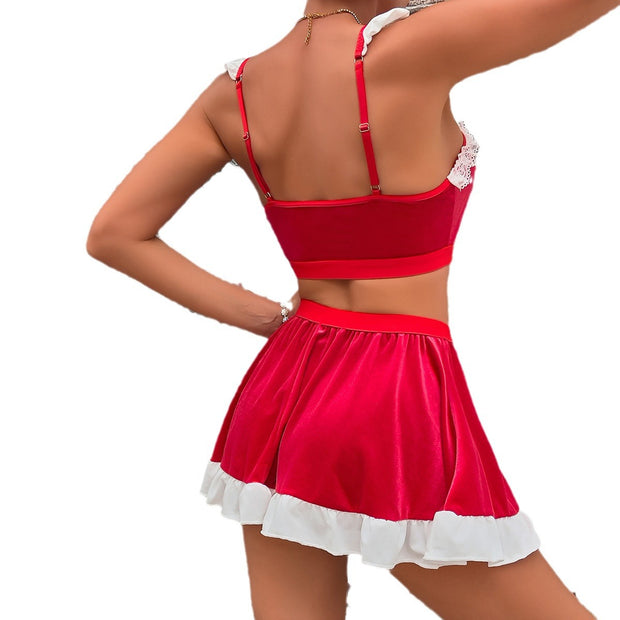 Christmas New Year Suit Skirt Holiday Gift Underwear Three-piece Set