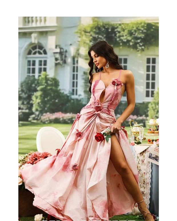 2024ss sexy halter with empty rose dress