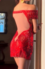 Red Mesh Waist-Tight Hip Skirt