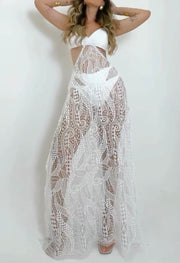 Spaghetti Straps Chest Wrap Stitching Temperament Lace Long Dress