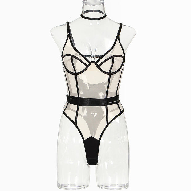 Backless Sleeveless Jumpsuit Mesh Splicing Sexy Underwear