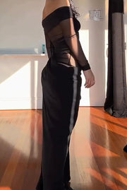 Sexy off-the-Shoulder Mesh See-through Long Dress