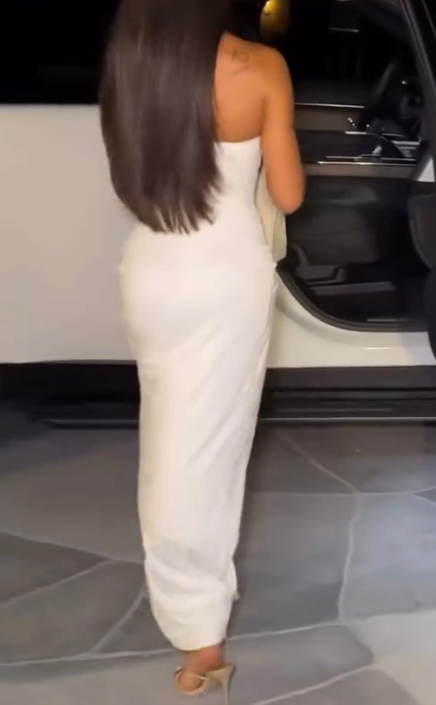 Solid Color Sexy Cutout Navel Wrapped Chest Slit Skirt