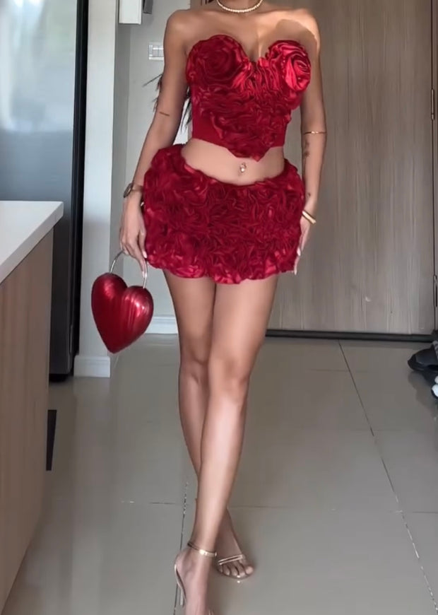 Red Flower High-End Sexy Fishbone Tube Top Slim Fit Skirt