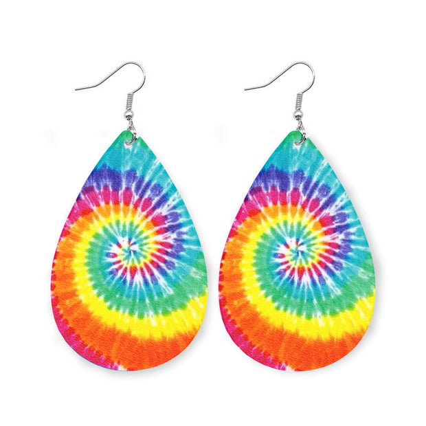 Tie Dye Swirl Water Drop Leather Earrings