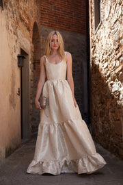 The Avery Dress in Taupe Duchess