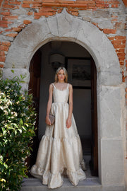 The Avery Dress in Taupe Duchess