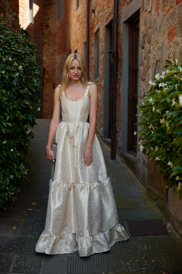 The Avery Dress in Taupe Duchess