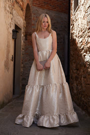The Avery Dress in Taupe Duchess