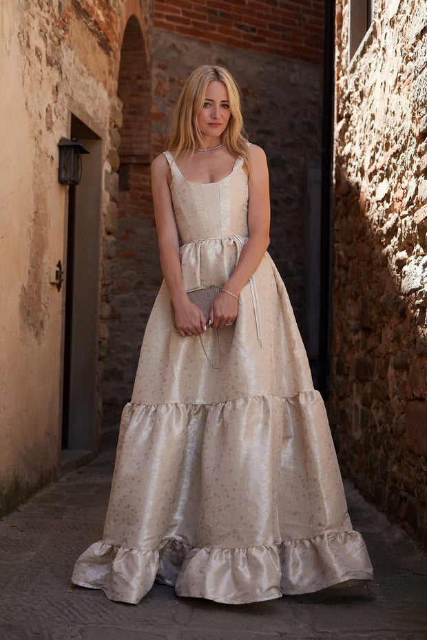 The Avery Dress in Taupe Duchess