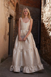 The Avery Dress in Taupe Duchess