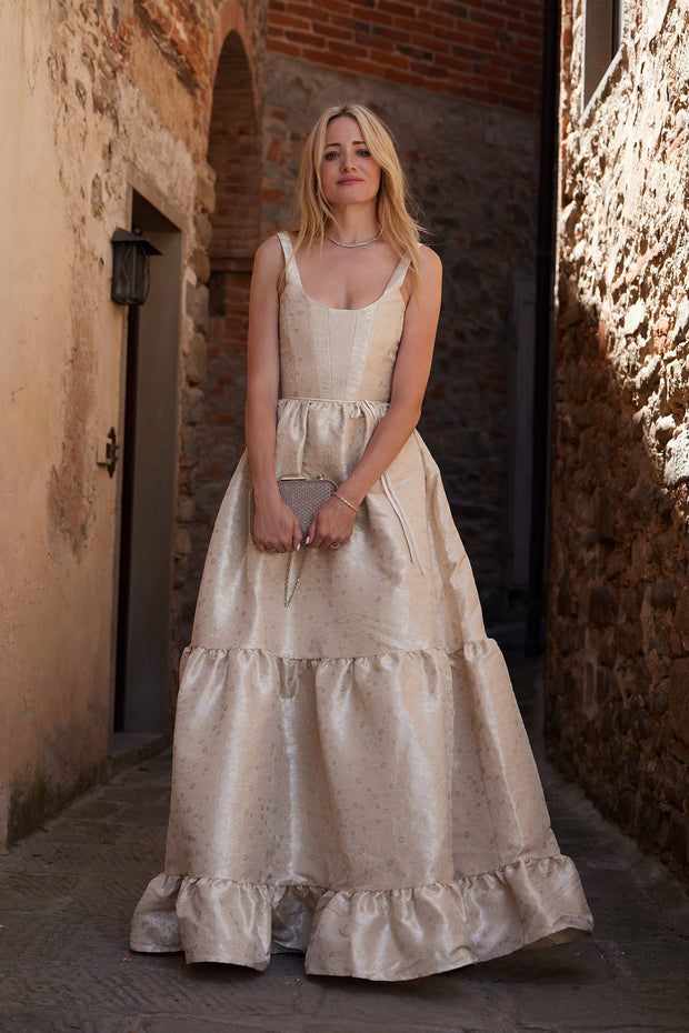 The Avery Dress in Taupe Duchess