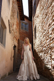 The Avery Dress in Taupe Duchess