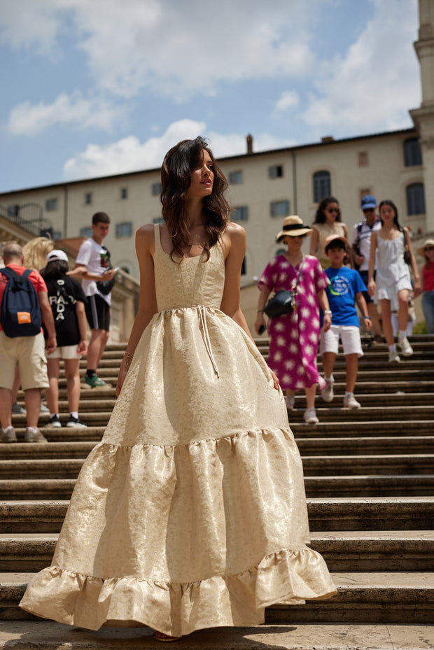 The Avery Dress in Taupe Duchess