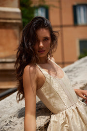 The Avery Dress in Taupe Duchess