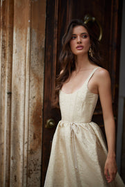 The Avery Dress in Taupe Duchess