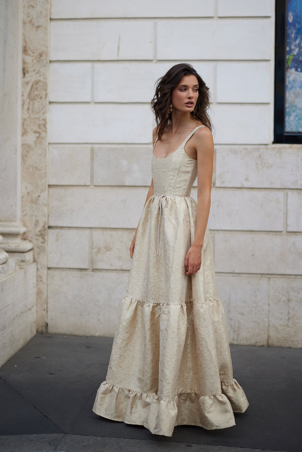 The Avery Dress in Taupe Duchess