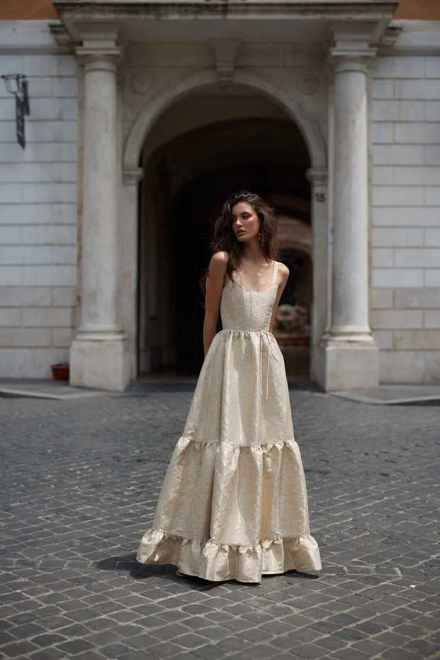 The Avery Dress in Taupe Duchess