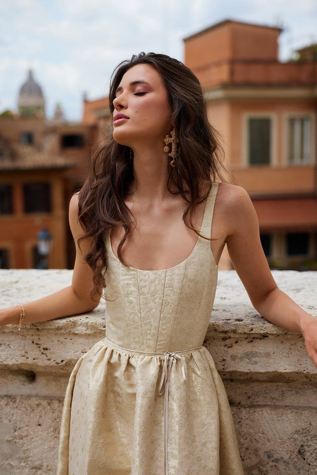 The Avery Dress in Taupe Duchess