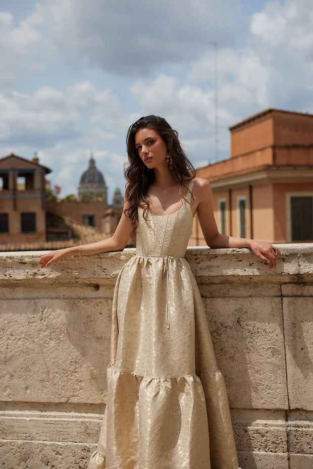 The Avery Dress in Taupe Duchess