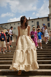 The Avery Dress in Taupe Duchess