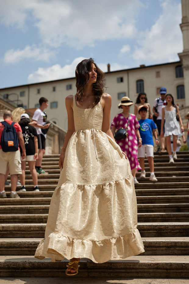 The Avery Dress in Taupe Duchess