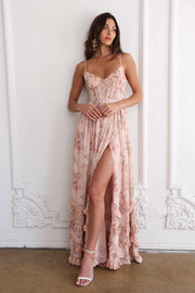 The Carmen Dress in Peach Tapestry